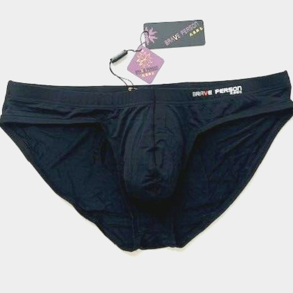 Brave Person Men's Swim Bikini Brief - Black (BP9791-BK) Contoured Pouch - Picture 9 of 13